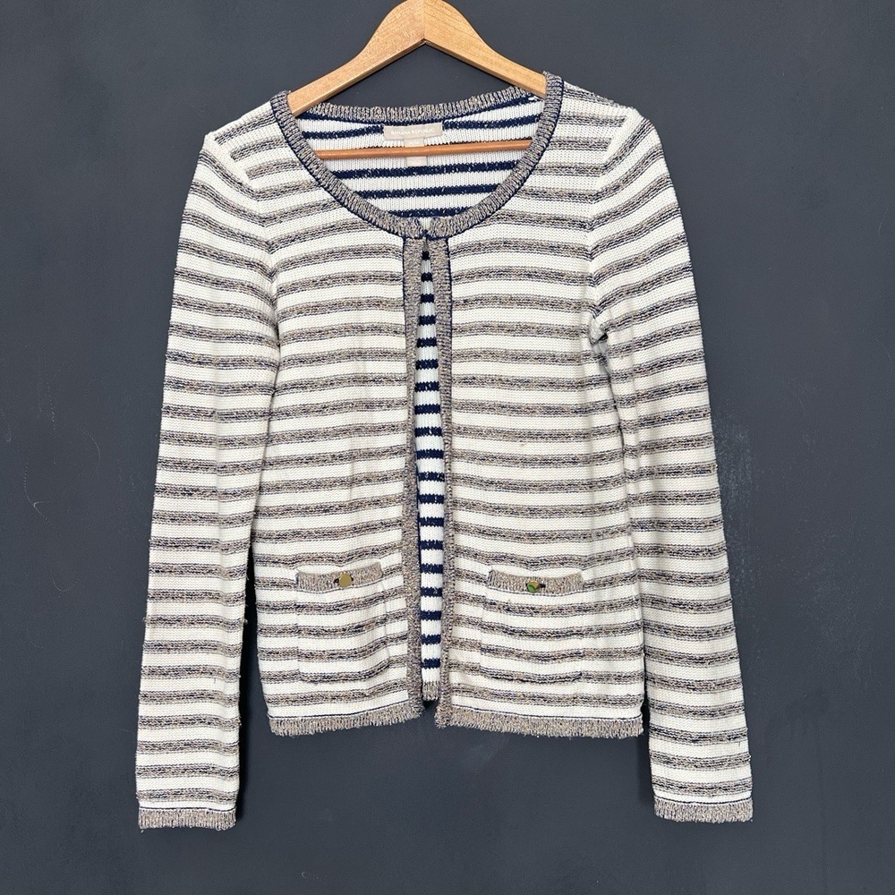Banana Republic Cardigan Womens‎ Size Medium White Hook Closure Nautical Coastal